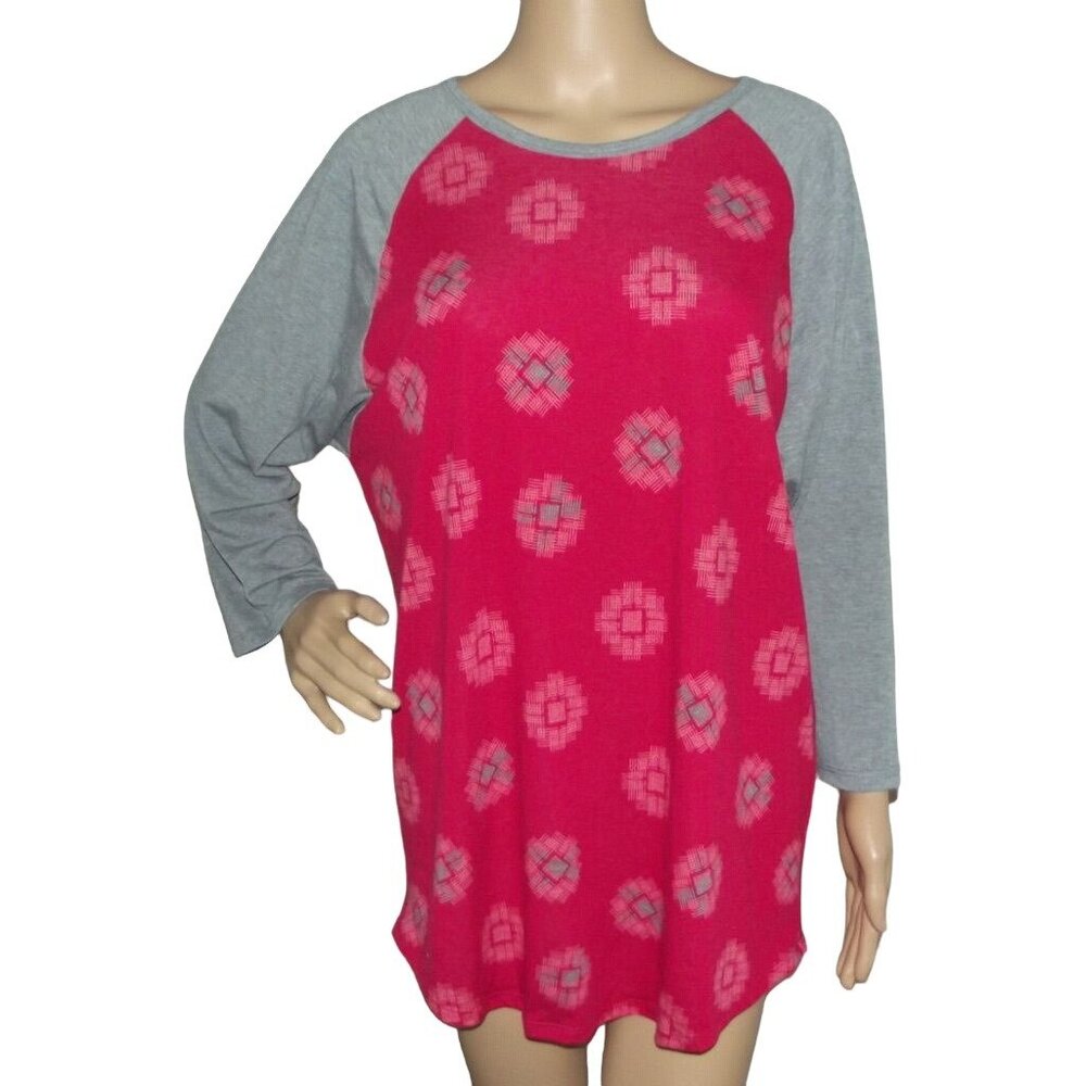LulaRoe Baseball T-Shirt Womens Plus 2XL red heather gray geo print 2x xxl